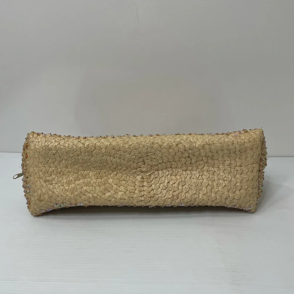 Vintage Handbag Woven Bamboo Wood Handle Sequins Handmade Bag Hand Crafted Purse